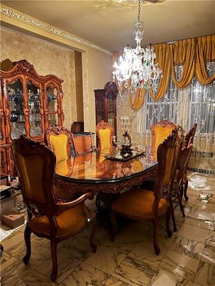 Chandelier, Dining room, Interior, Marble