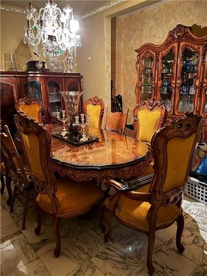 Chandelier, Dining room, Interior, Marble