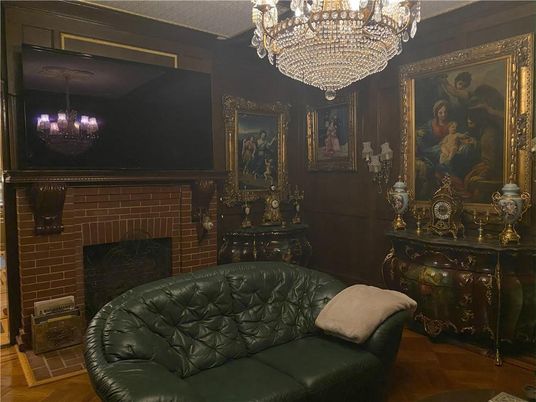 Chandelier, Fireplace, Interior, Wood Texture Flooring