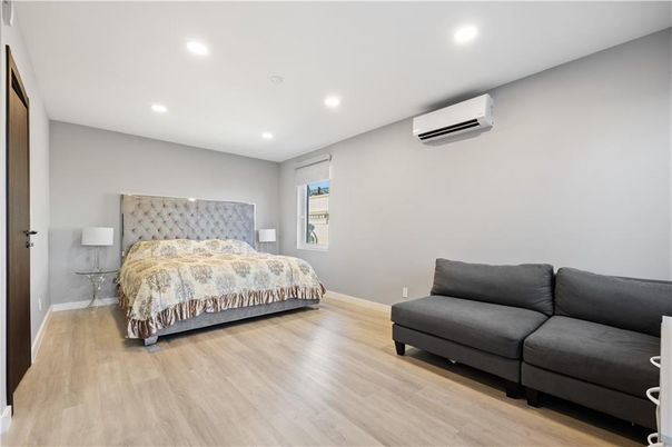 Bedroom, Interior, Recessed Lighting, Wood Texture Flooring