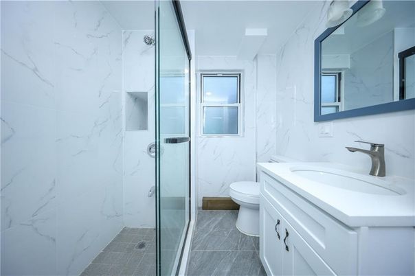 Bathroom, Glass Shower, Interior, Marble Walls