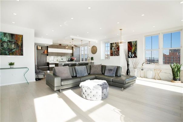 Interior, Kitchen, Living room, Pendant Lights, Recessed Lighting, Stainless Steel Appliances, Wood Texture Flooring