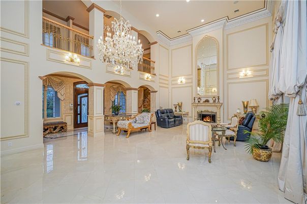 Chandelier, Fireplace, Interior, Living room, Recessed Lighting