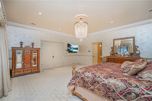 Bedroom, Chandelier, Interior, Recessed Lighting