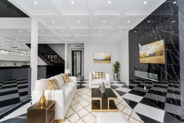 Fireplace, Interior, Living room, Marble Walls, Recessed Lighting
