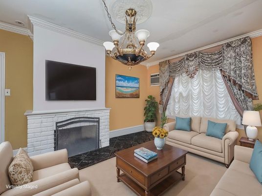 Chandelier, Fireplace, Interior, Living room