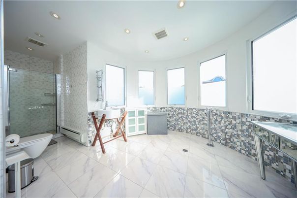 Bathroom, Glass Shower, Interior, Marble, Recessed Lighting