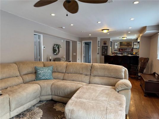 Dining room, Interior, Living room, Recessed Lighting, Wood Texture Flooring