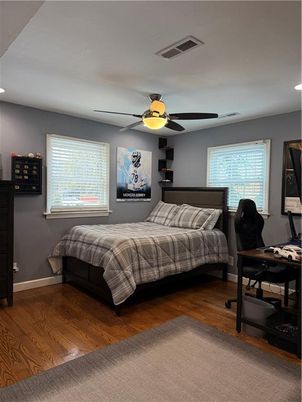 Bedroom, Home Office, Interior, Recessed Lighting, Wood Texture Flooring