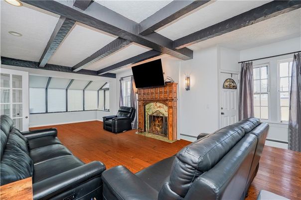 Fireplace, Interior, Living room, Wooden Beams, Wood Texture Flooring