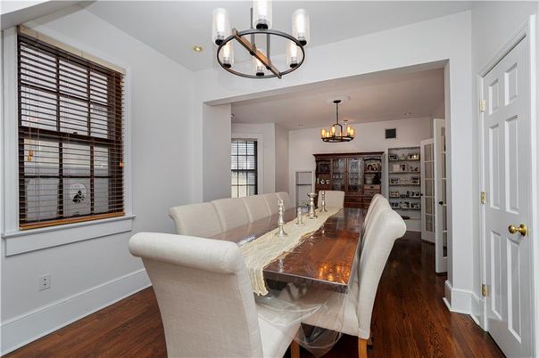 Chandelier, Dining room, Interior, Pendant Lights, Recessed Lighting, Wood Texture Flooring