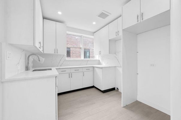 Interior, Kitchen, Marble Walls, Recessed Lighting, Wood Texture Flooring
