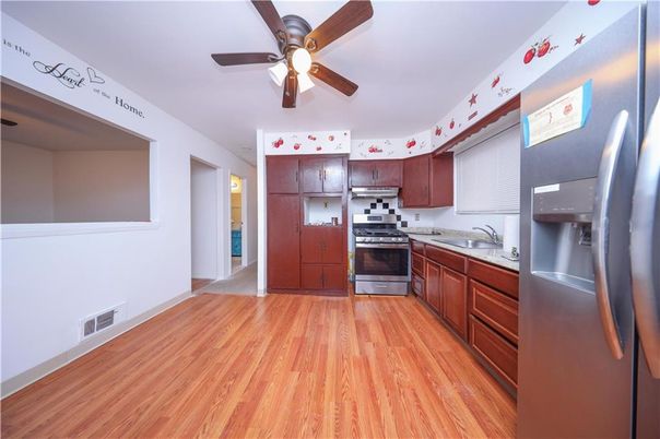 Interior, Kitchen, Stainless Steel Appliances, Wood Texture Flooring