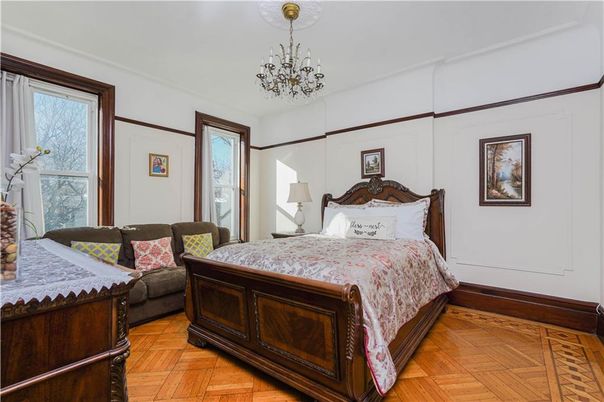 Bedroom, Chandelier, Interior, Wood Texture Flooring