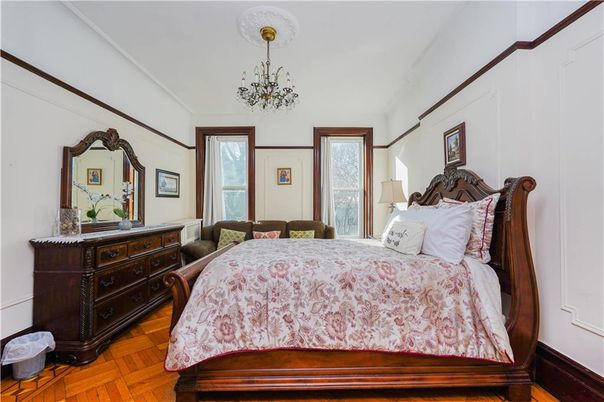 Bedroom, Chandelier, Interior, Wood Texture Flooring