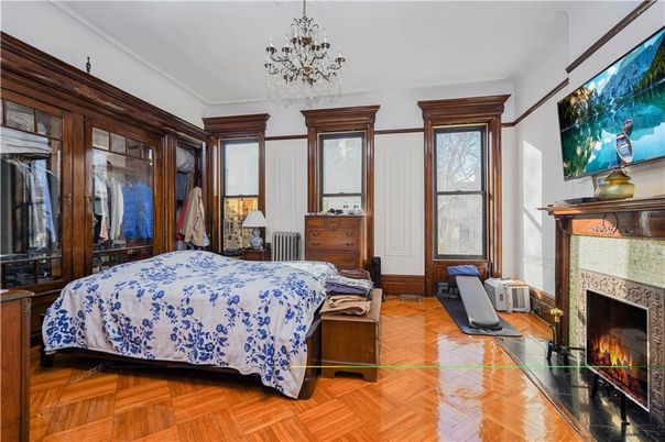 Bedroom, Fireplace, Interior, Wood Texture Flooring