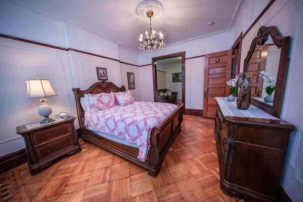 Bedroom, Chandelier, Interior, Wood Texture Flooring
