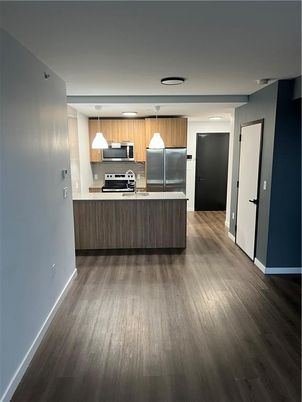 Interior, Kitchen, Pendant Lights, Stainless Steel Appliances, Wood Texture Flooring