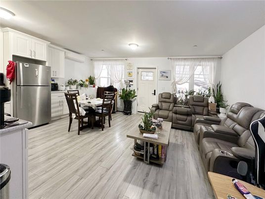 Dining room, Interior, Kitchen, Living room, Stainless Steel Appliances, Wood Texture Flooring