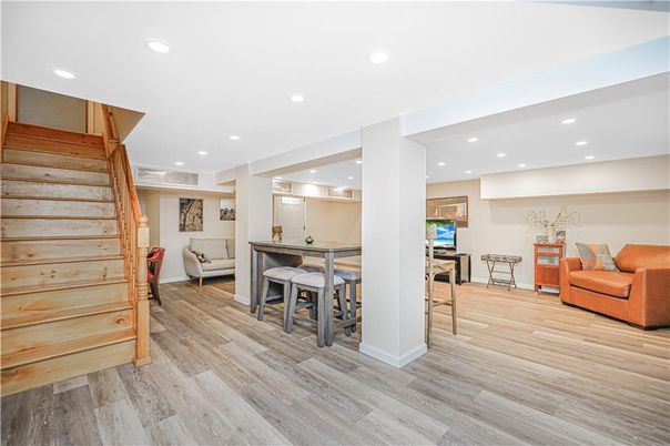 Dining room, Interior, Recessed Lighting, Wood Texture Flooring
