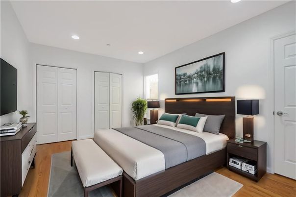 Bedroom, Interior, Recessed Lighting, Wood Texture Flooring