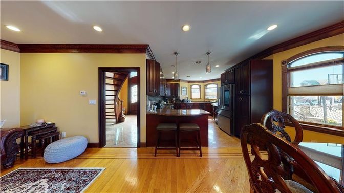 Interior, Kitchen, Pendant Lights, Recessed Lighting, Wood Texture Flooring