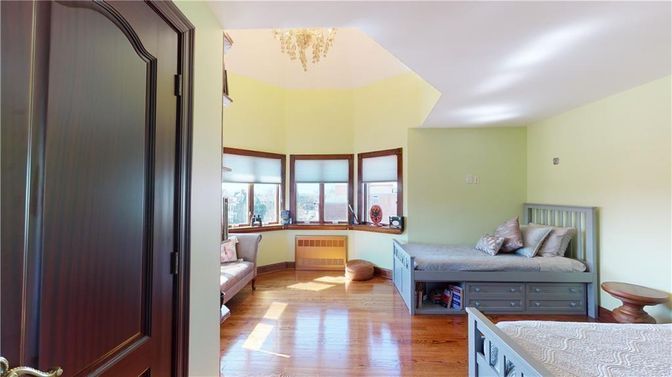 Bedroom, Chandelier, Interior, Wood Texture Flooring