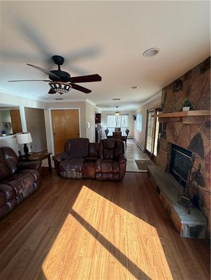 Dining room, Fireplace, Interior, Living room, Wood Texture Flooring
