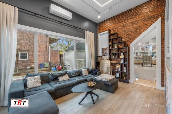 Interior, Living room, Recessed Lighting, Stone Walls, Wood Texture Flooring