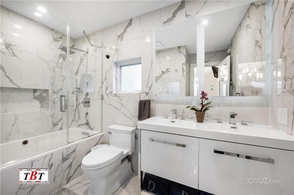 Bathroom, Glass Shower, Interior, Marble Walls, Recessed Lighting