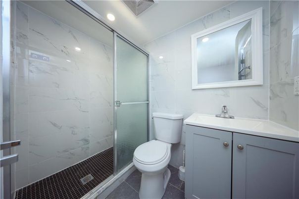 Bathroom, Glass Shower, Interior, Marble Walls, Recessed Lighting