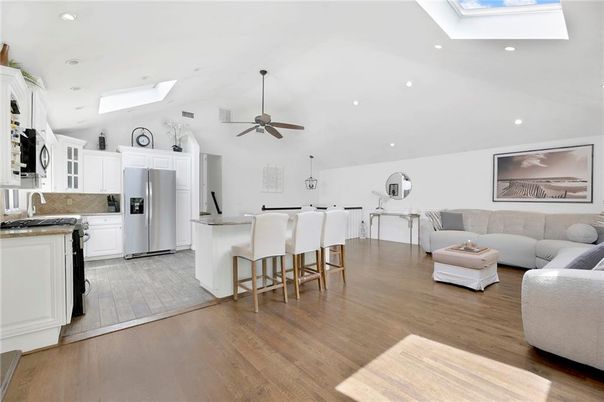 Interior, Kitchen, Living room, Recessed Lighting, Stainless Steel Appliances, Wood Texture Flooring
