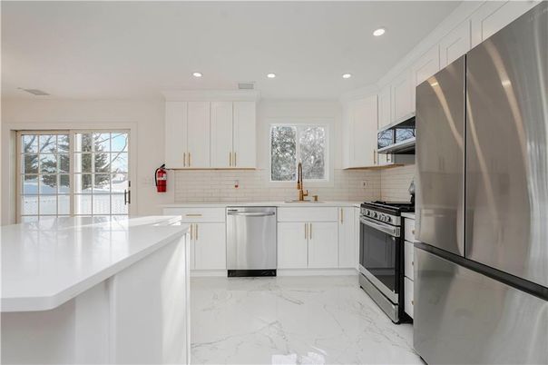Interior, Kitchen, Marble, Recessed Lighting, Stainless Steel Appliances