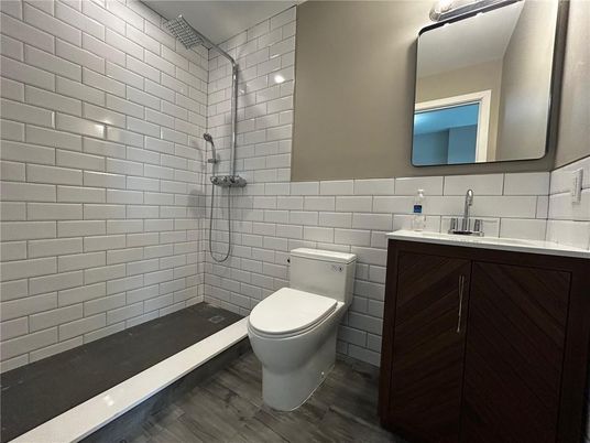 Bathroom, Glass Shower, Interior, Wood Texture Flooring