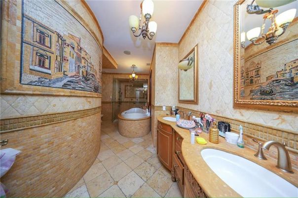 Bathroom, Dual Sink Vanities, Glass Shower, Interior, Pendant Lights