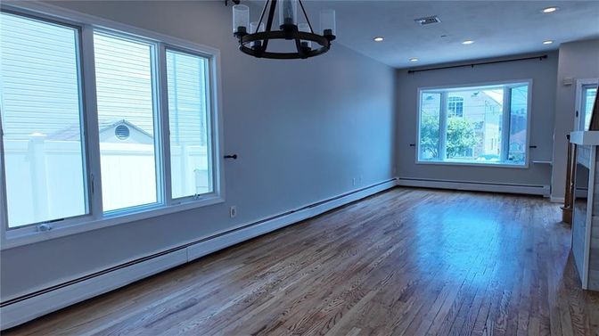 Empty room, Interior, Pendant Lights, Recessed Lighting, Wood Texture Flooring