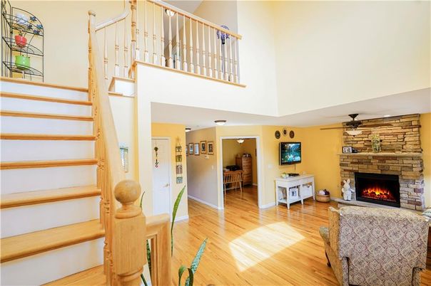 Fireplace, Interior, Living room, Stone Walls, Wood Texture Flooring