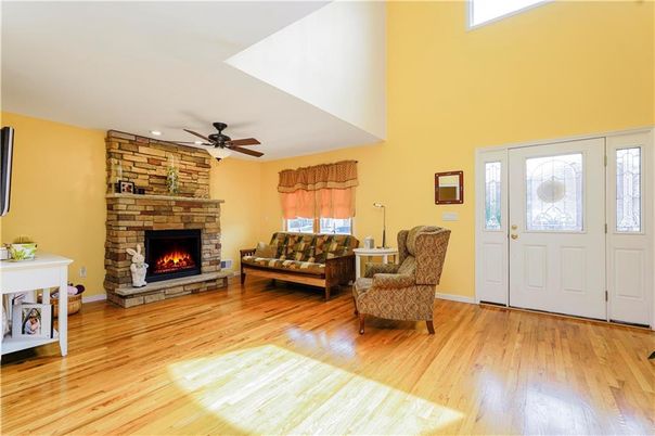 Fireplace, Interior, Living room, Stone Walls, Wood Texture Flooring