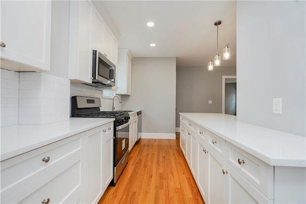 Interior, Kitchen, Pendant Lights, Recessed Lighting, Wood Texture Flooring