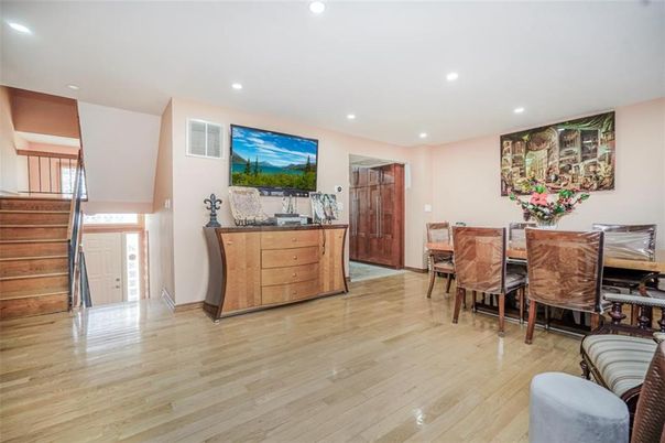 Dining room, Interior, Recessed Lighting, Wood Texture Flooring