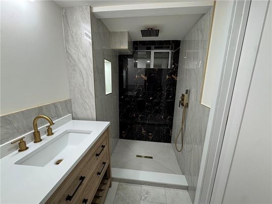 Bathroom, Glass Shower, Interior, Marble Walls