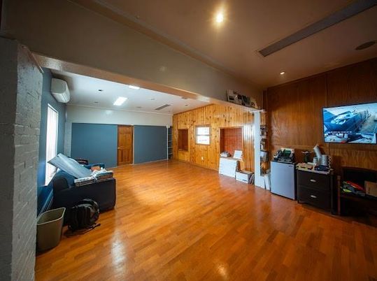 Fireplace, Interior, Recessed Lighting, Stone Walls, Wood Texture Flooring, Wooden Walls
