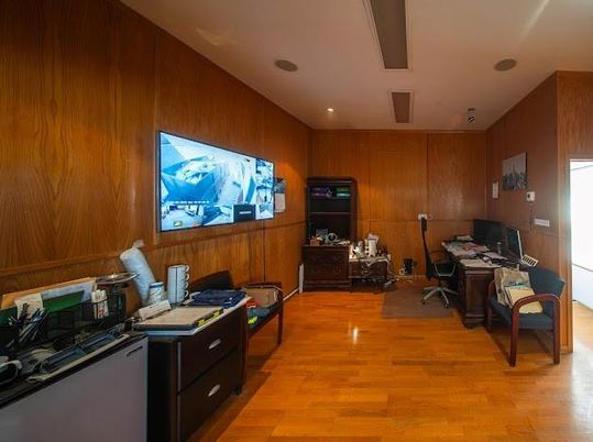 Home Office, Interior, Recessed Lighting, Wood Texture Flooring, Wooden Walls