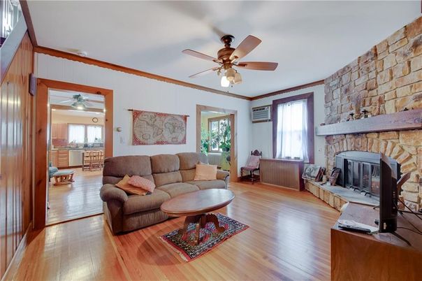 Fireplace, Interior, Living room, Stone Walls, Wood Texture Flooring