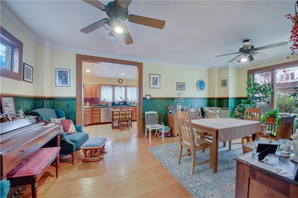 Dining room, Interior, Kitchen, Recessed Lighting, Wood Texture Flooring