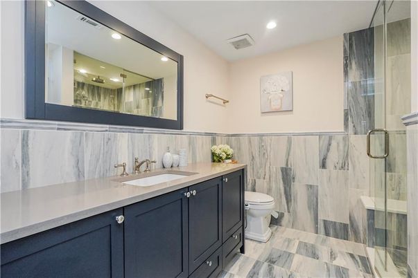 Bathroom, Glass Shower, Interior, Marble, Recessed Lighting
