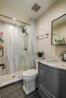 Bathroom, Glass Shower, Interior, Recessed Lighting