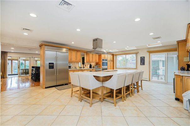 Dining room, Interior, Kitchen, Recessed Lighting, Stainless Steel Appliances, Wood Texture Flooring