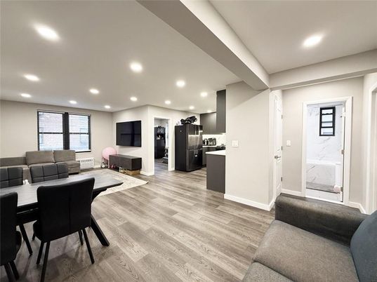Dining room, Interior, Kitchen, Living room, Recessed Lighting, Wood Texture Flooring