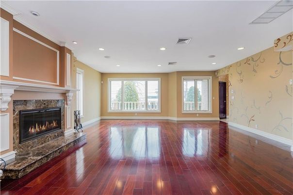 Empty room, Fireplace, Interior, Recessed Lighting, Wood Texture Flooring